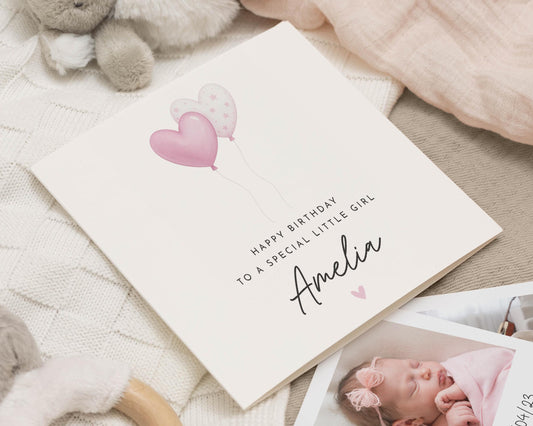 Birthday Card for Girl, Personalised Birthday Card, Birthday Card for Daughter, Special Little Girl Birthday Card, Pink Balloon Card