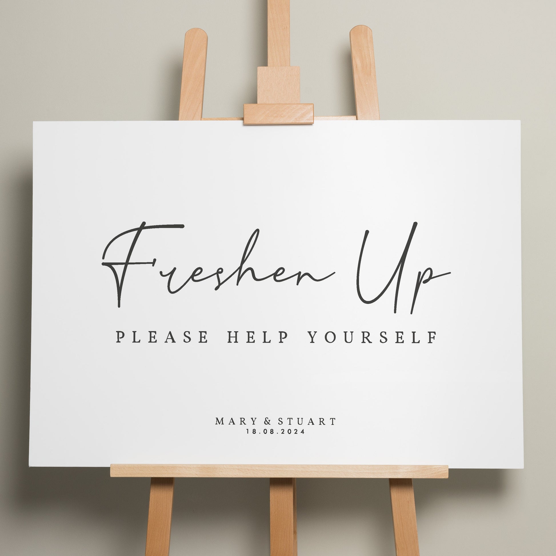Modern Freshen Up Wedding Sign, Bathroom Basket Sign For Wedding, Simple Wedding Bathroom Sign, Elegant Wedding Signage 'Mary'