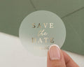 Save The Date Sticker, Wedding Save The Date, Gold Foil Save The Date, Personalised Wedding Sticker, Round Save The Date Label
