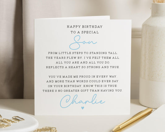 Birthday Card for Son, Special Son Birthday Card, Birthday Card from Mum or Dad, Personalised Birthday Card for Boy, Poem Card