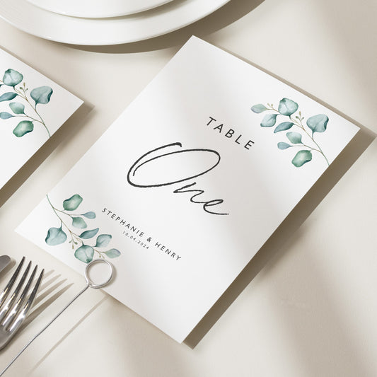 Personalised Wedding Table Numbers, Greenery Floral Wedding Table Names, Botanical Table Number Cards, Rustic Table Number 'Stephanie'