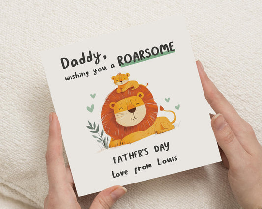 Fathers Day Card from Child, Fathers Day Card for Daddy, Lion Card for Dad, Personalised Fathers Day Card, Cute Animal Card