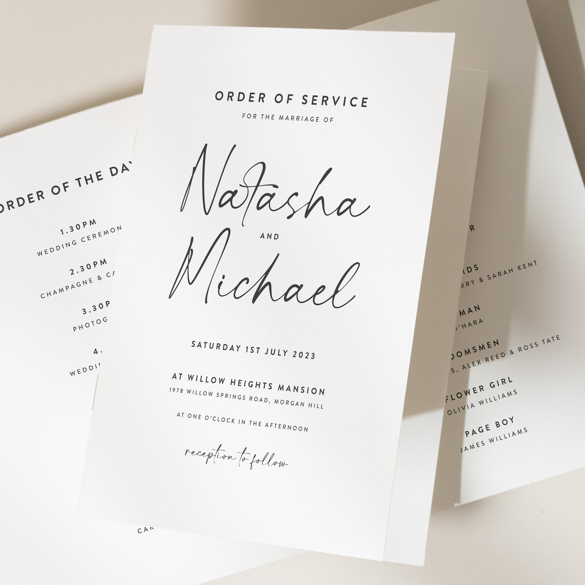 Modern Order Of Service Booklet, Elegant Order Of The Day Programme, Minimalist Wedding Booklet For Guests, Simple Wedding 'Natasha'