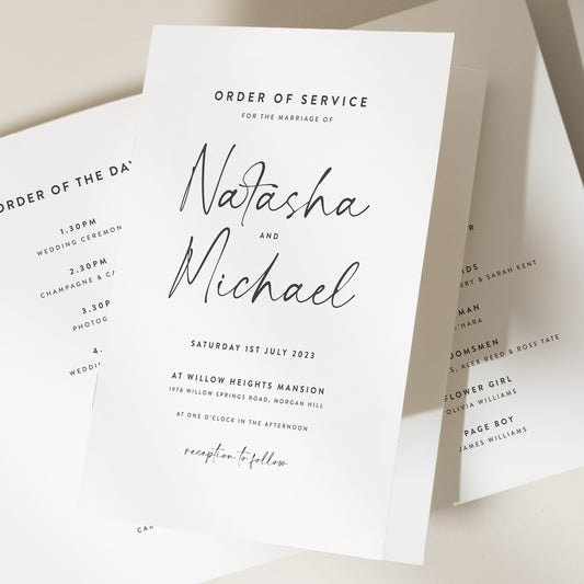 Modern Order Of Service Booklet, Elegant Order Of The Day Programme, Minimalist Wedding Booklet For Guests, Simple Wedding 'Natasha'