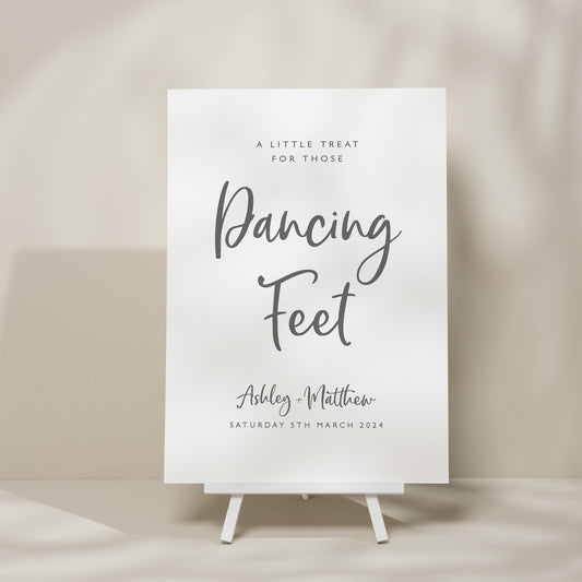 Script Wedding Dancing Feet Sign, Greenery Wedding Signage, Wedding Sign For Flip Flops, Dance Floor Wedding Signage, Modern Sign 'Ashley'