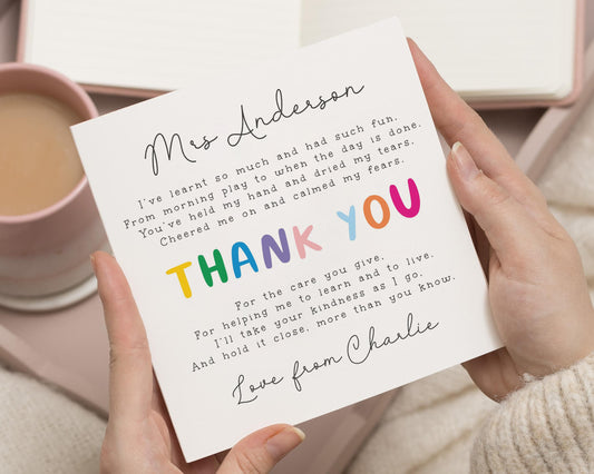 Thank You Card for Teacher, Personalised Teacher Thank You Card, Rainbow Thank You Card, End of Term Card, Thank You Card from Child