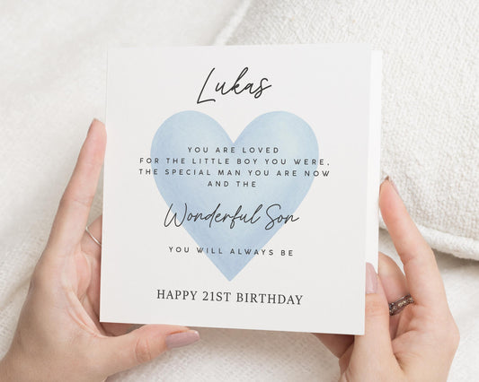 21st Birthday Card for Son, Personalised Birthday Card for Him, Special Son Birthday Card, 21st Birthday Card for Boy, Heart Card