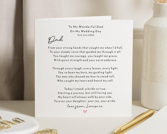 Wedding Day Card for Dad, Dad Wedding Card from Daughter, To My Dad on My Wedding Day, Father of the Bride Card, Poem Card