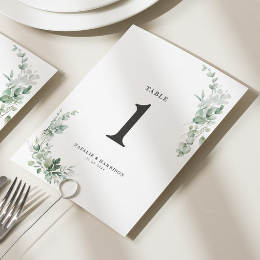 Greenery Floral Wedding Table Names, Personalised Wedding Table Numbers, Botanical Table Number Cards, Rustic Table Number 'Natalie'