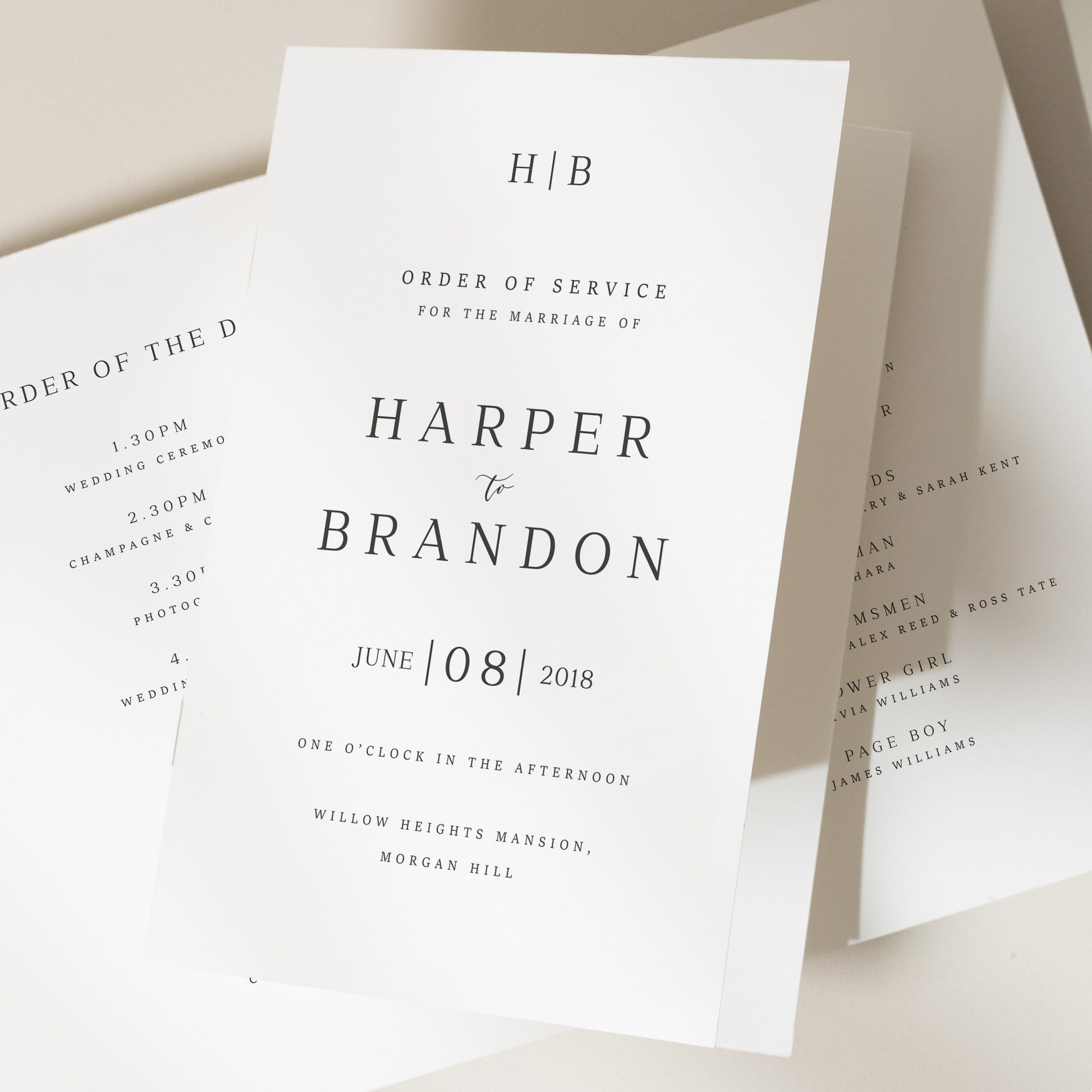 Modern Order Of Service Booklets, Elegant Wedding Civil Ceremony Booklet, Simple Order Of The Day 'Harper'