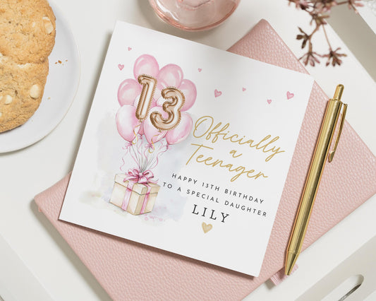13th Birthday Card for Daughter, Officially a Teenager Card, Personalised Birthday Card for Girl, Special Daughter Birthday Card