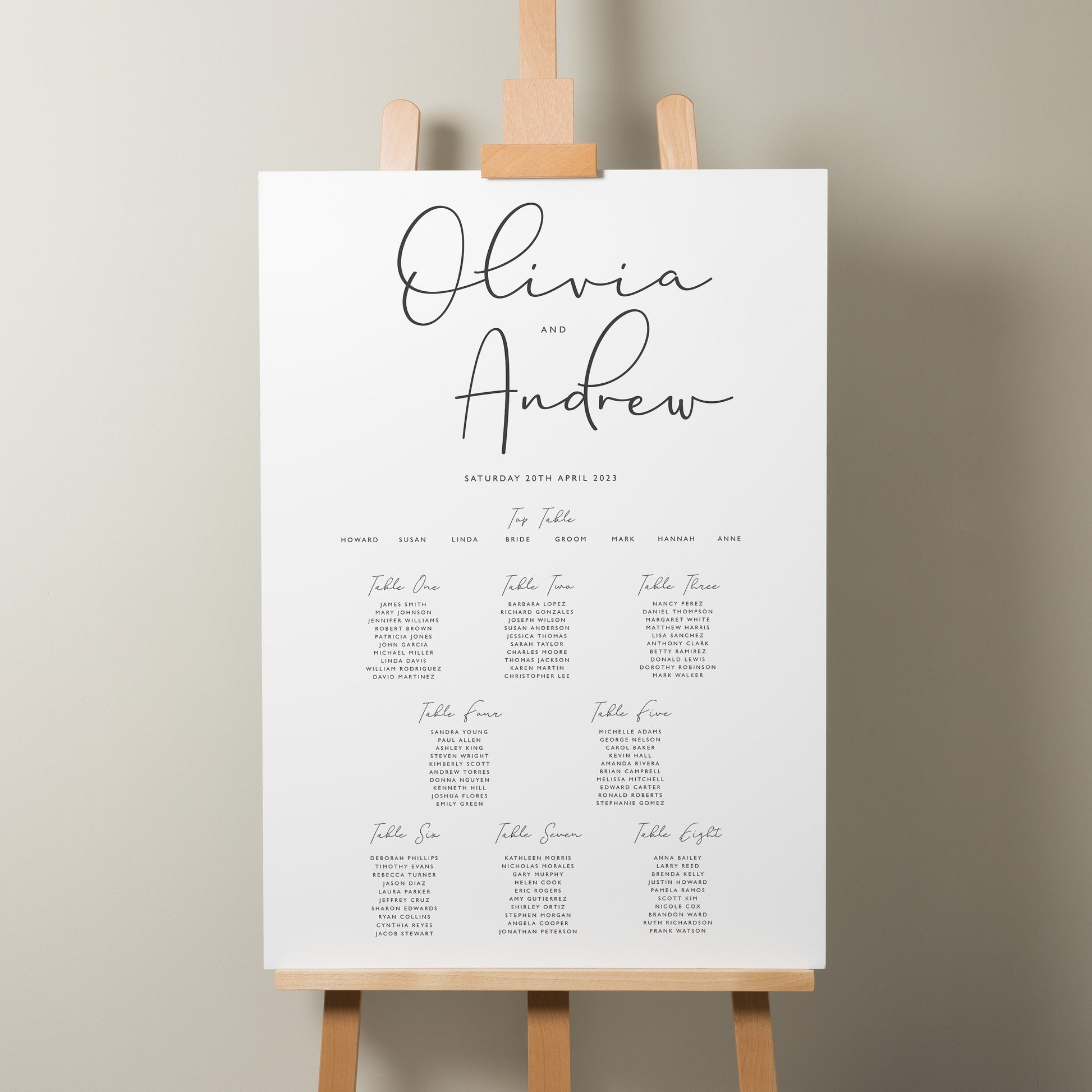 Modern Wedding Table Plan, Personalised Seating Plan, Find Your Seat Sign, Minimalist Plan, Modern Wedding Décor A1 'Olivia'