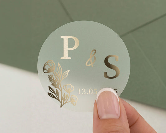 Personalised Wedding Sticker, Gold Foil Initials Sticker, Custom Wedding Seal, Monogram Envelope Sticker, Floral Wedding Label