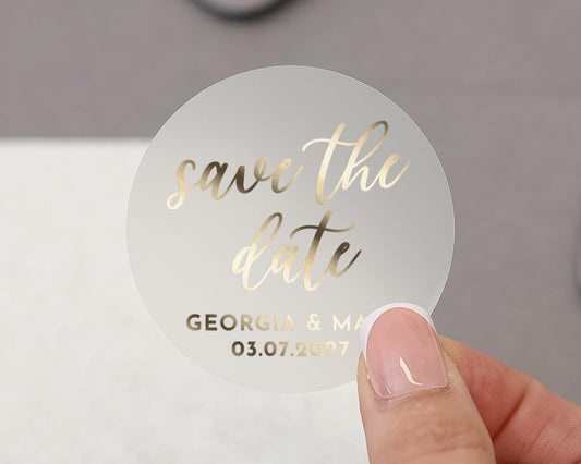 Save The Date Sticker, Gold Foil Wedding Sticker, Personalised Save The Date, Custom Wedding Sticker, Engagement Sticker