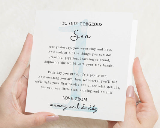 1st Birthday Card for Son, First Birthday Card, Birthday Card from Mummy and Daddy, Personalised Poem Card for Boy