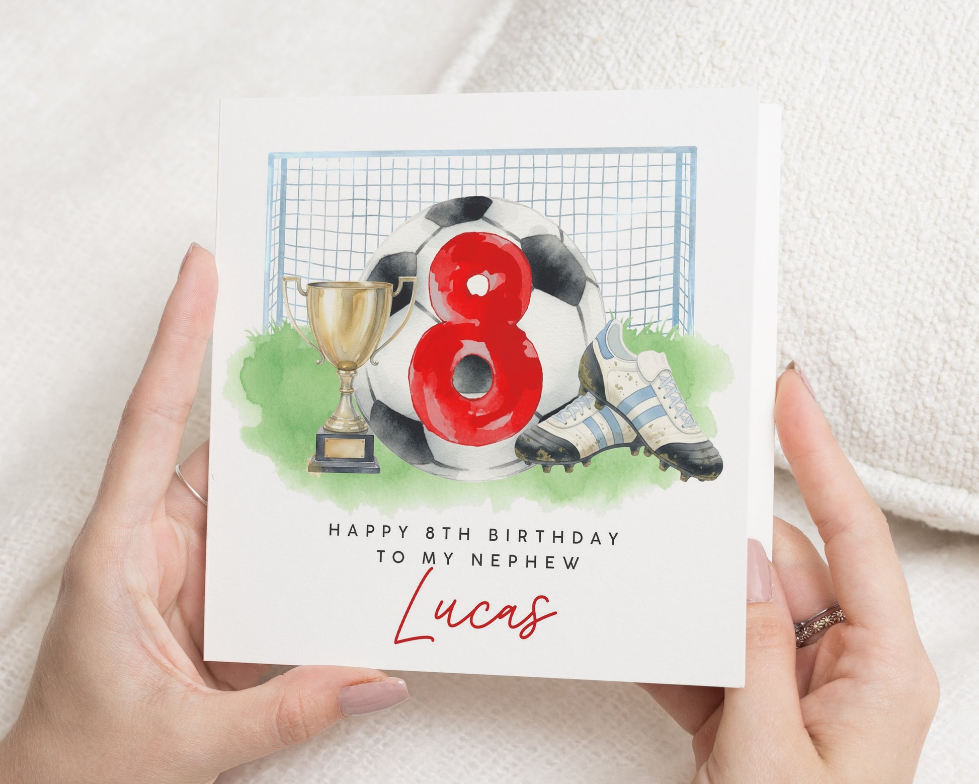 8th Birthday Card for Nephew, Football Birthday Card, Personalised Boys Birthday Card, Birthday Card for Boy, Trophy Card