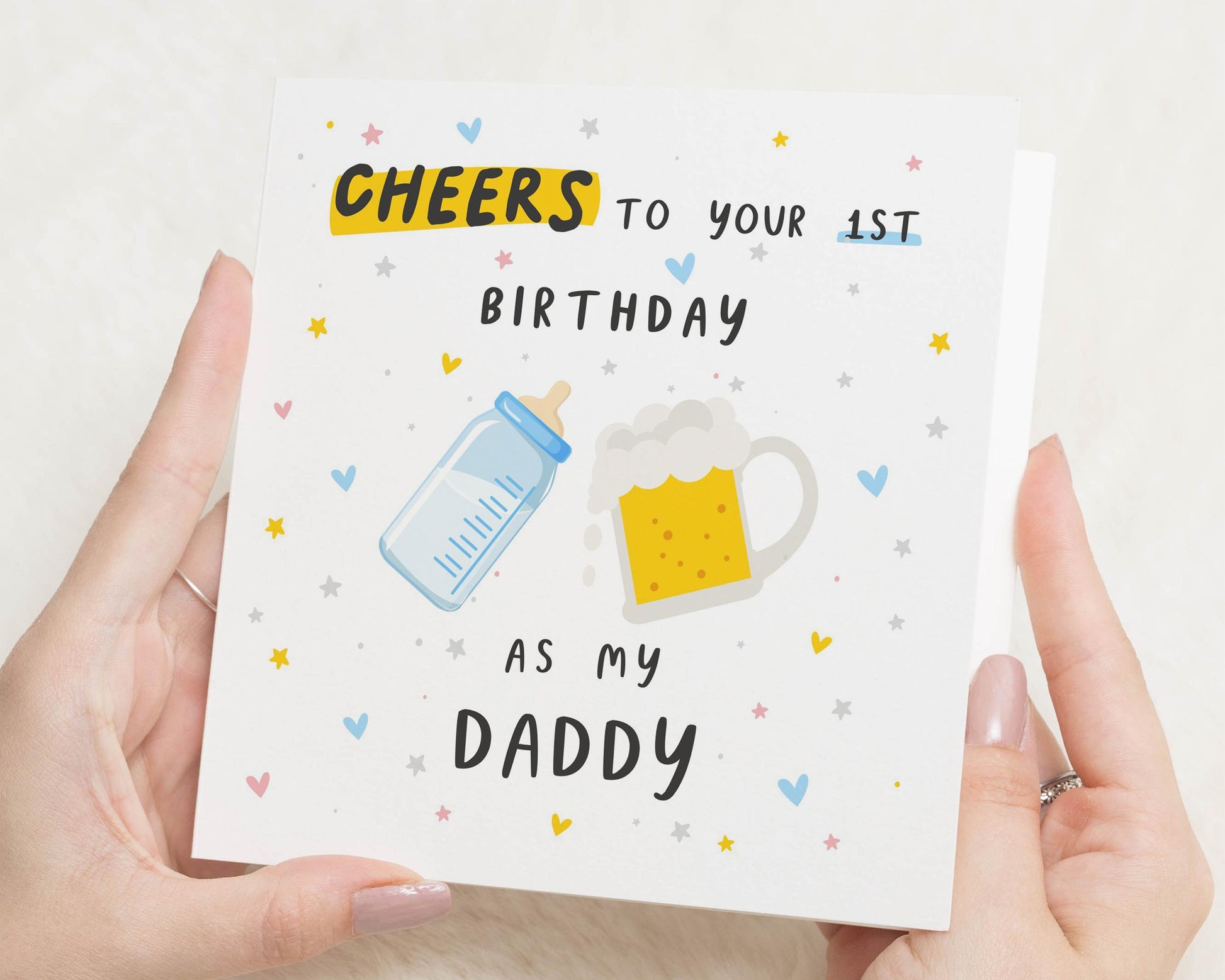 1st Birthday Card for Daddy, First Birthday Card from Baby, Birthday Card for Dad, Cute Daddy Birthday Card, Cheers Daddy Card
