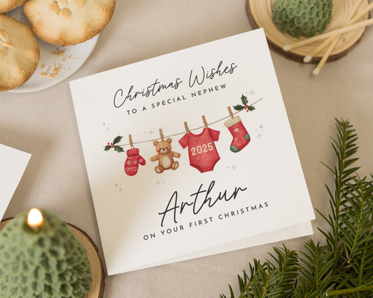 First Christmas Card for Nephew, Personalised Christmas Card, Nephew Christmas Card, Baby Christmas Card, Teddy Bear Christmas Card