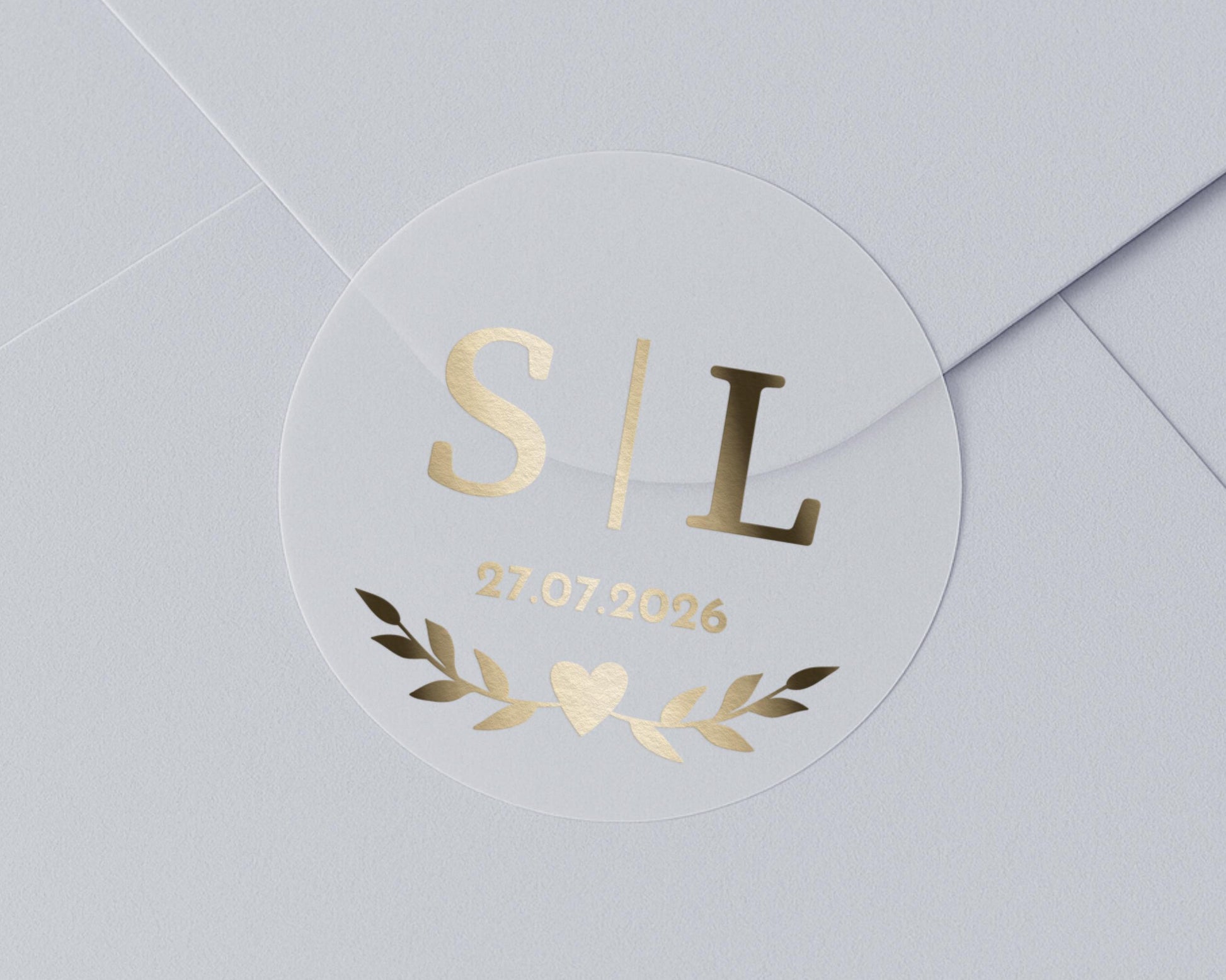 Gold Foil Wedding Sticker, Personalised Initials Wedding Seal, Custom Envelope Sticker, Wedding Date Sticker, Gold Heart Sticker