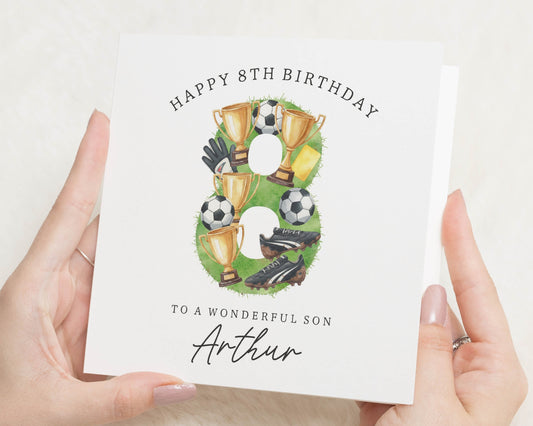 8th Birthday Card for Son, Football Birthday Card, Personalised Birthday Card for Boy, Sports Birthday Card, Birthday Card for Kids