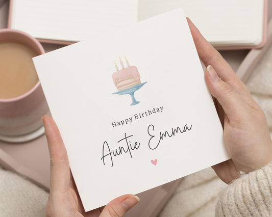 Birthday Card for Auntie, Personalised Birthday Card, Birthday Card for Her, Cute Cake Birthday Card, Custom Name Birthday Card