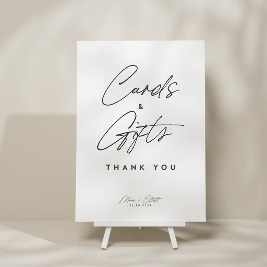 Simple Calligraphy Wedding Cards And Gifts Sign, Modern Wedding Table Sign, Minimalistic Wedding Sign, Elegant Wedding Card Sign 'Marie'