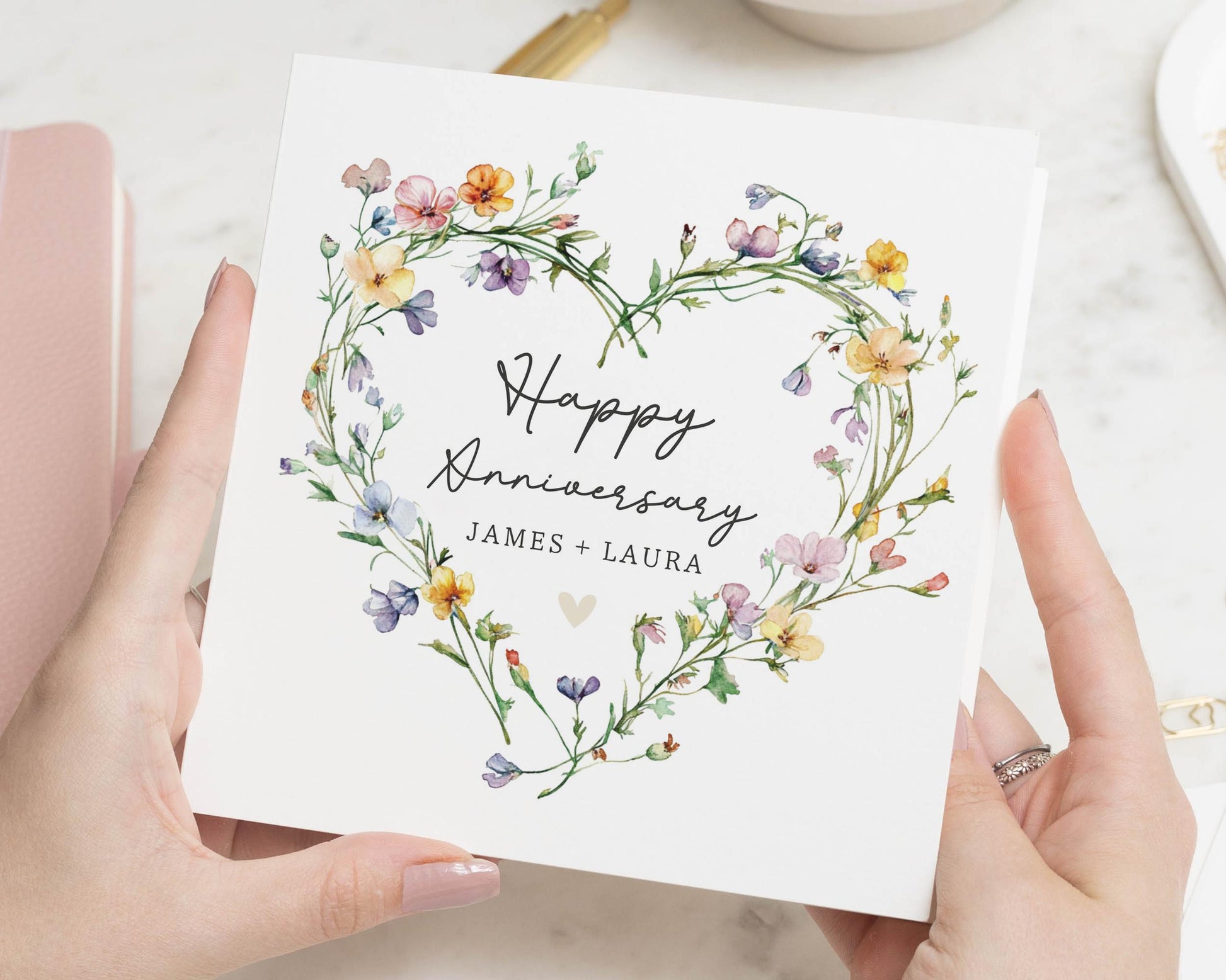 Anniversary Card, Personalised Anniversary Card, Floral Heart Card, Anniversary Card for Couple, Custom Anniversary Card for Him or Her