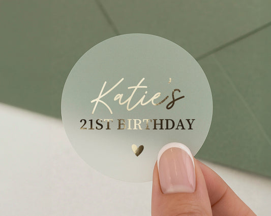 21st Birthday Sticker, Personalised Birthday Sticker, Gold Foil Birthday Label, Custom Name Birthday Sticker, 21st Party Decoration