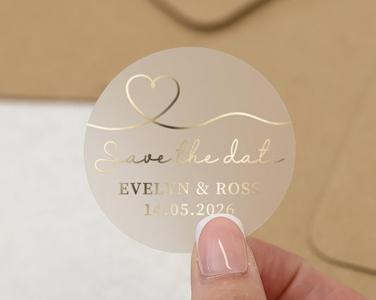 Save The Date Sticker, Wedding Save The Date, Personalised Wedding Sticker, Gold Foil Save The Date, Custom Wedding Sticker