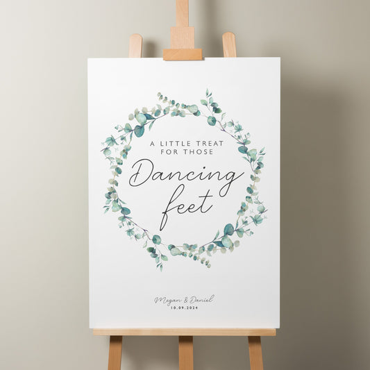 Greenery Wreath Wedding Take A Pair Sign, Dancing Feet Wedding Sign, Flip Flop Wedding Sign, Botanical Foliage Wedding Signage 'Megan'