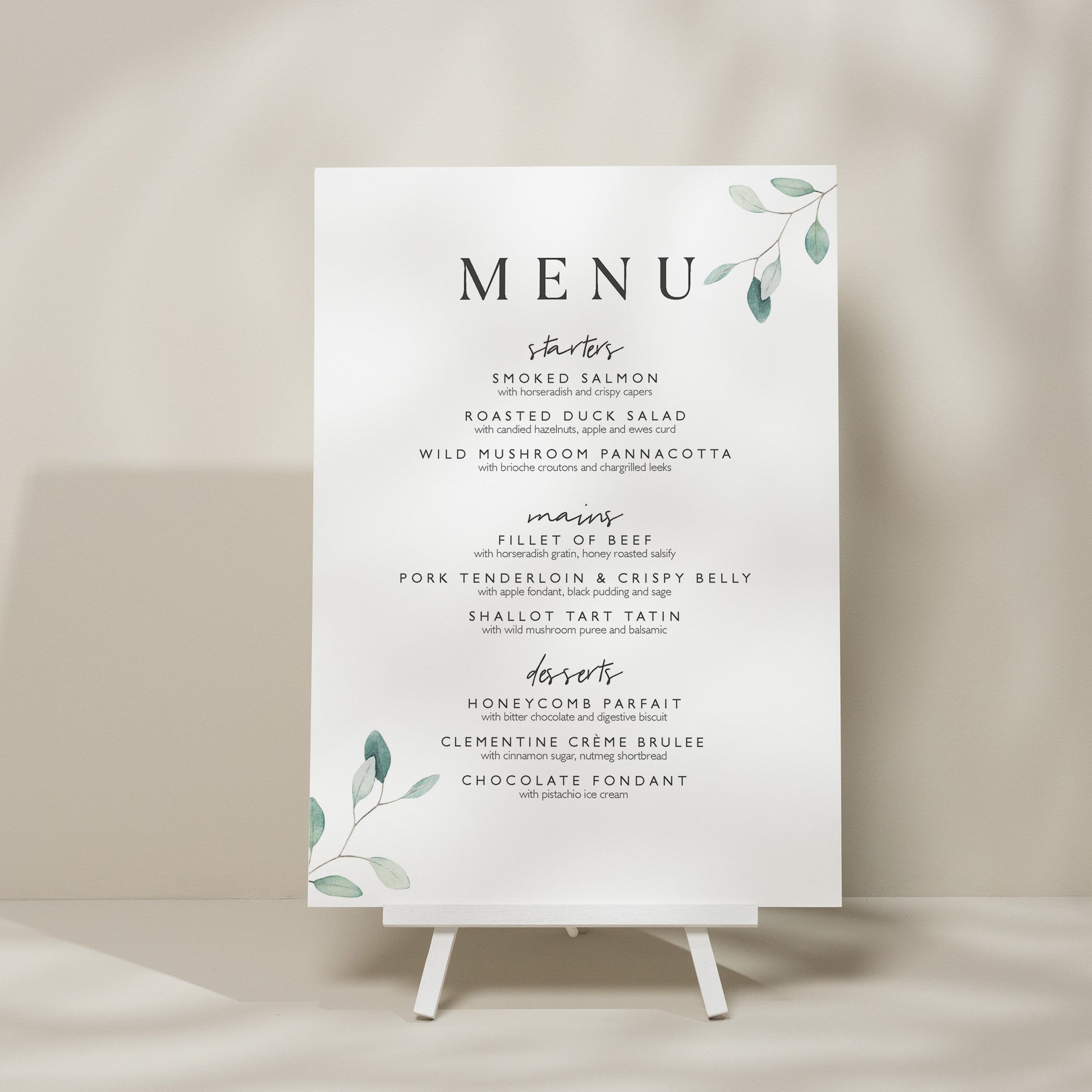 Wedding Food Sign, Menu Wedding Sign, Botanical Wedding Signage, Wedding Food Menu Sign, Minimalist Wedding Signage 'Laura'