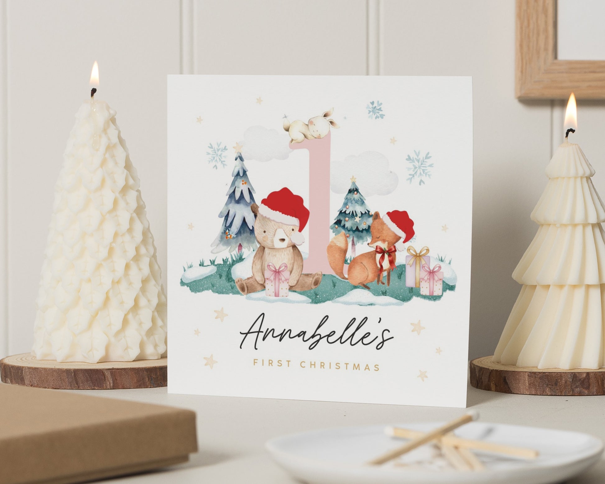 First Christmas Card, Personalised 1st Christmas Card, Baby Girl Christmas Card, Woodland Animal Christmas Card, First Christmas Gift