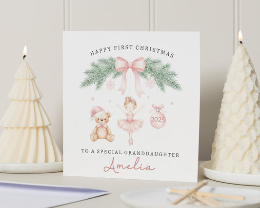 First Christmas Card for Granddaughter, Personalised Granddaughter Christmas Card, Special Granddaughter Christmas Card, Ballet Bear Card