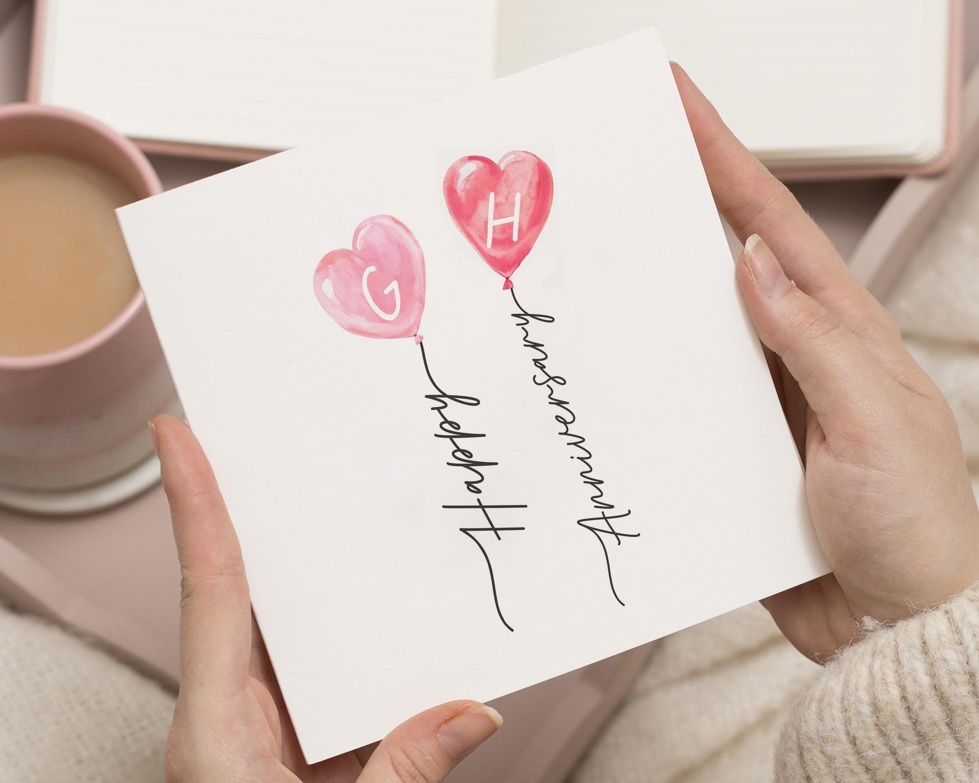 Anniversary Card, Personalised Anniversary Card, Romantic Card for Couple, Custom Initials Card, Cute Anniversary Card for Him or Her