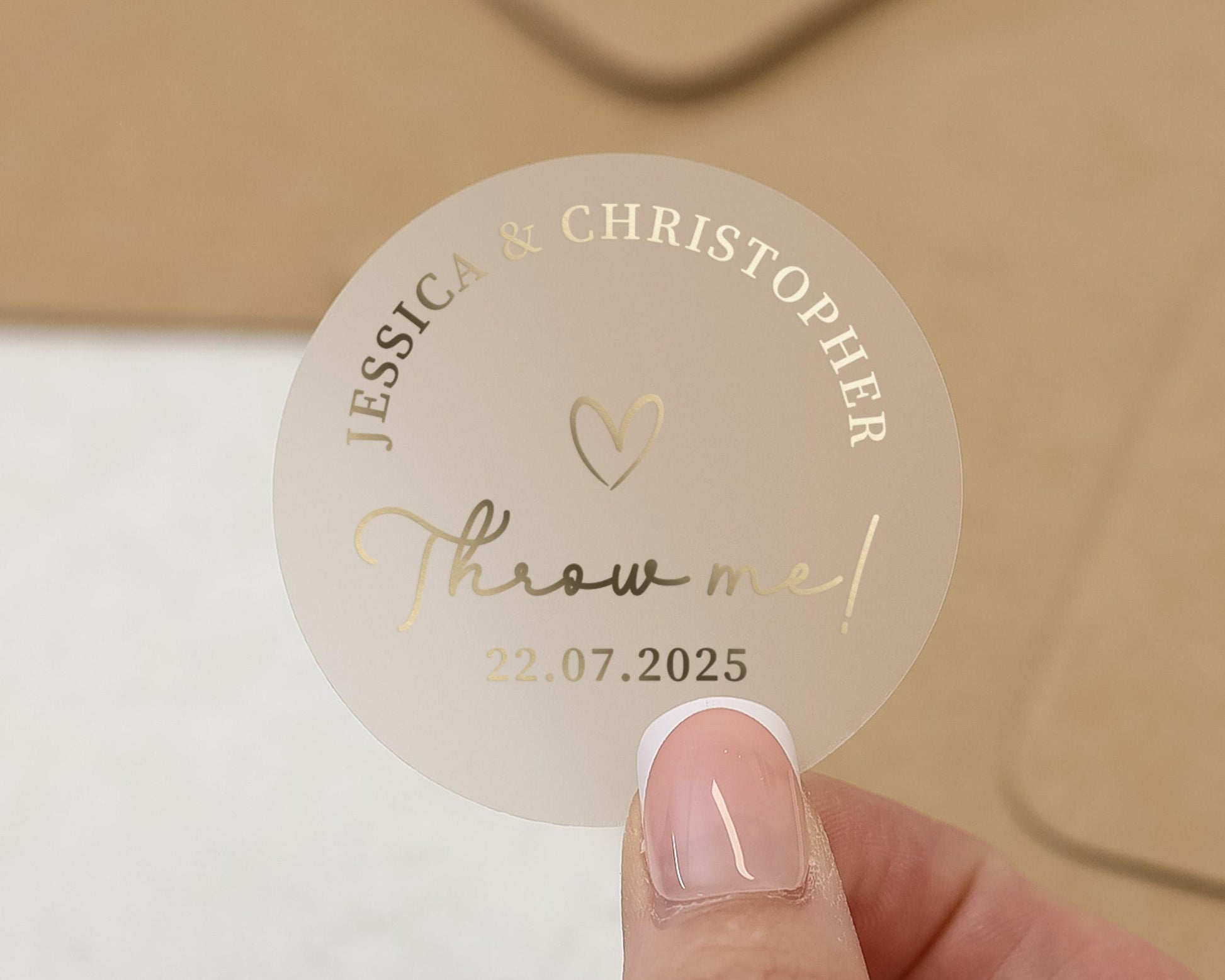 Wedding Confetti Sticker, Personalised Throw Me Sticker, Gold Foil Wedding Label, Custom Wedding Confetti Sticker, Wedding Day Sticker