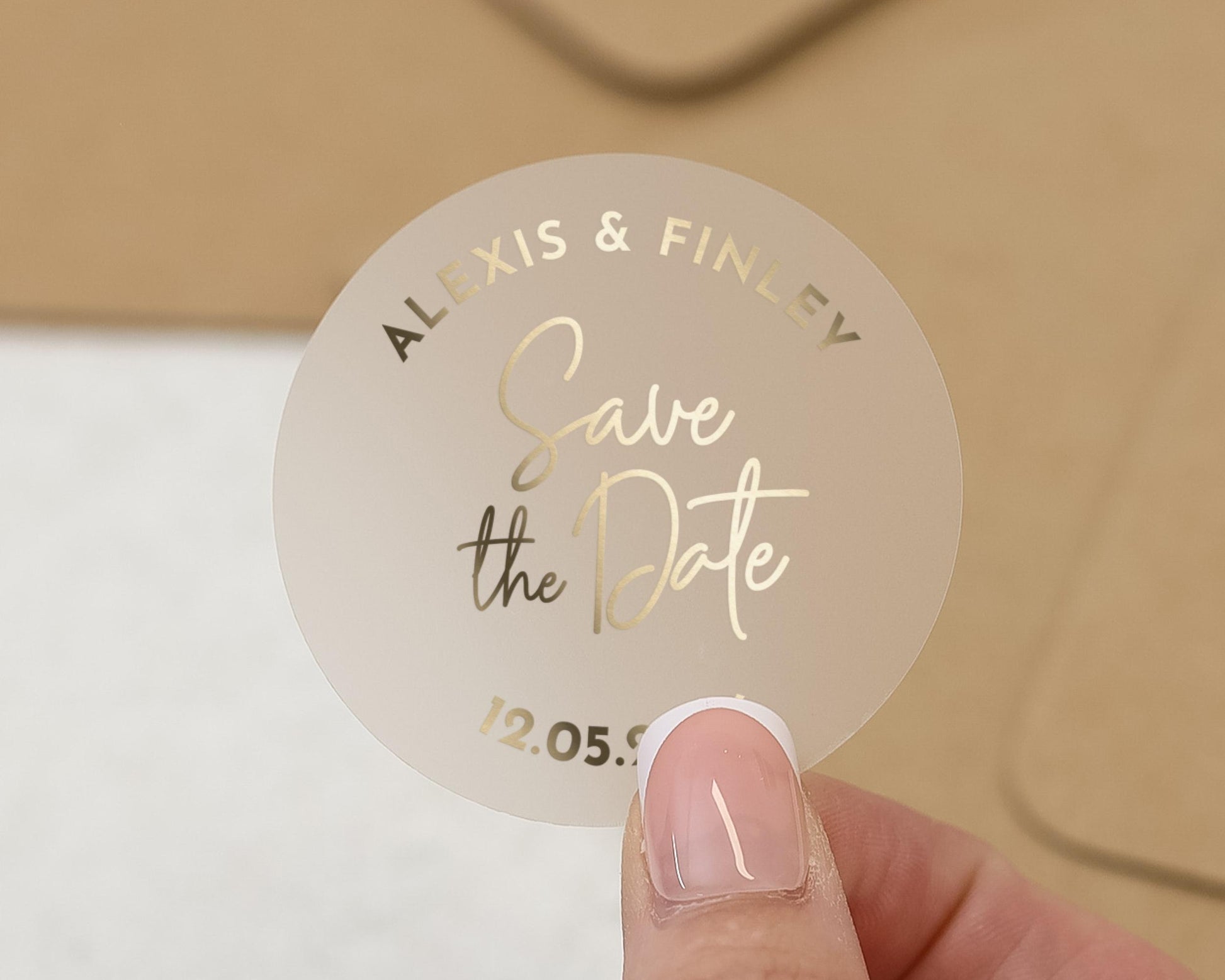 Save The Date Sticker, Personalised Wedding Sticker, Gold Foil Save The Date, Custom Wedding Sticker, Transparent Save The Date Label
