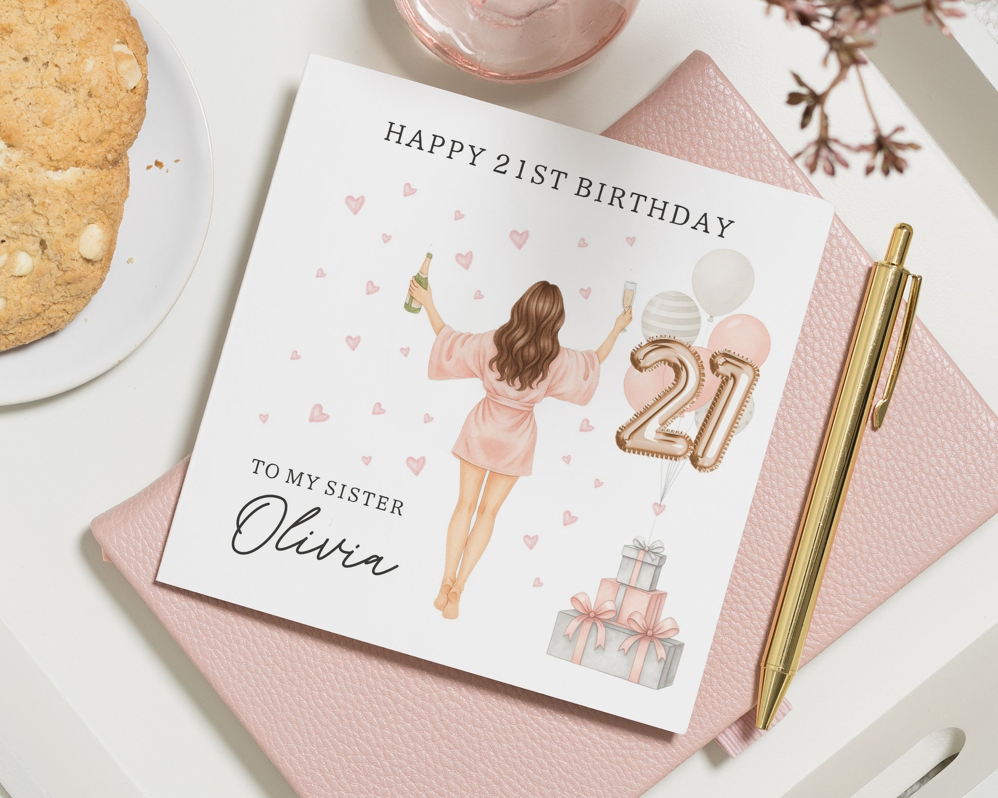 21st Birthday Card for Sister, Personalised Birthday Card, Birthday Card for Her, 21st Birthday Card for Women, Champagne Birthday Card