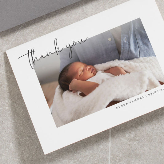 Baby Thank You Cards With Photo, Personalised Christening Thank You Cards, Includes Envelopes, Baby Thank You Cards Printed 'Robyn'