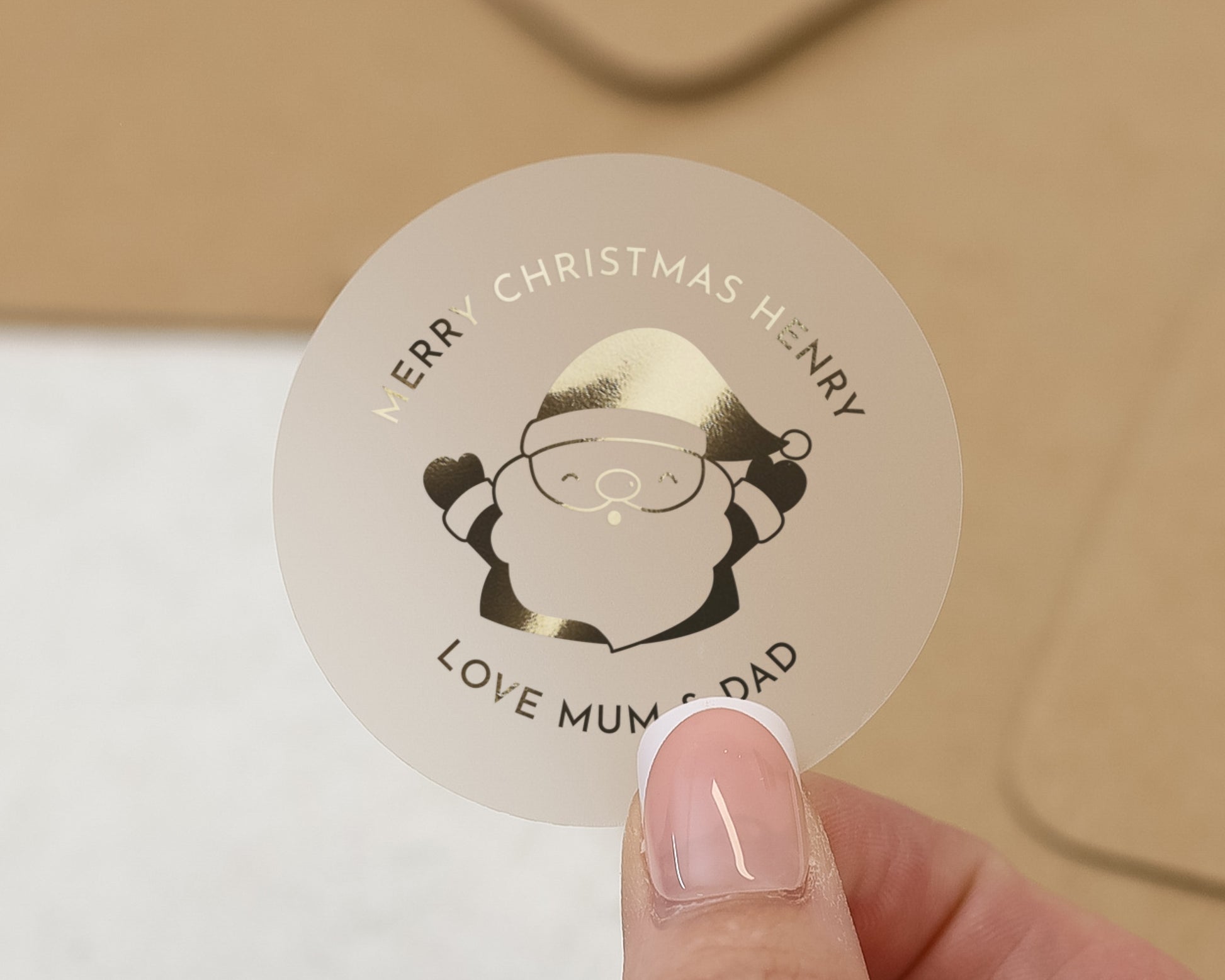 Personalised Christmas Sticker, Santa Sticker, Merry Christmas Sticker, Custom Name Sticker, Gift Sticker, Gold Foil Christmas Label