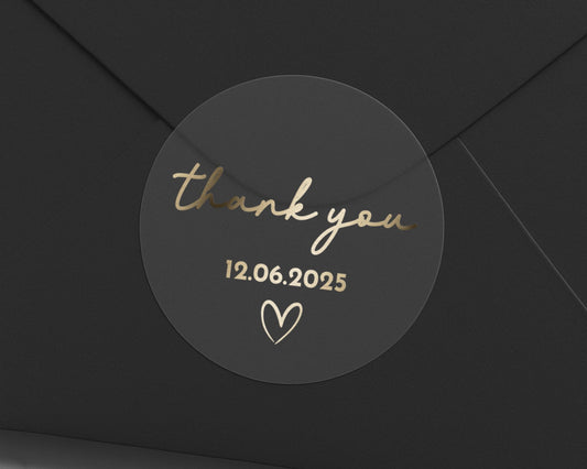 Thank You Sticker, Wedding Thank You Label, Gold Foil Thank You Sticker, Personalised Thank You Sticker, Custom Date Sticker