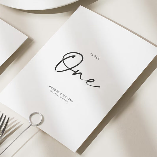 Script Wedding Table Names, Simple Elegant Table Numbers, Modern Table Number Cards, Calligraphy Table Number Wedding Décor 'Phoebe'