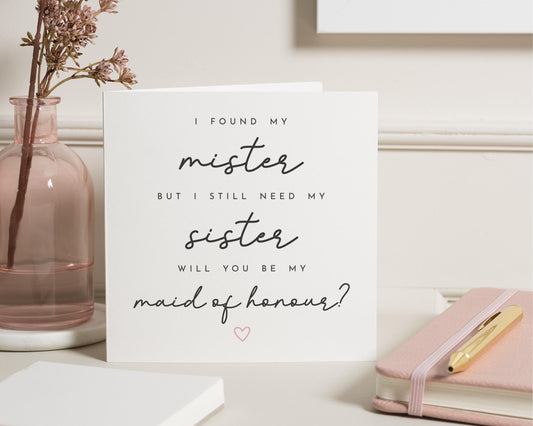 Will You Be My Maid Of Honour Card, Sister Maid Of Honour Proposal Card, Wedding Card For Sister, Bridal Party Card, Bridesmaid Card