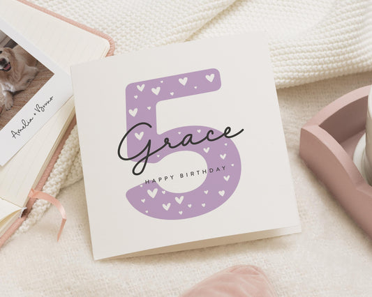 5th Birthday Card for Girl, Personalised Birthday Card, Birthday Card for Daughter, Cute Birthday Card, Custom Age Birthday Card