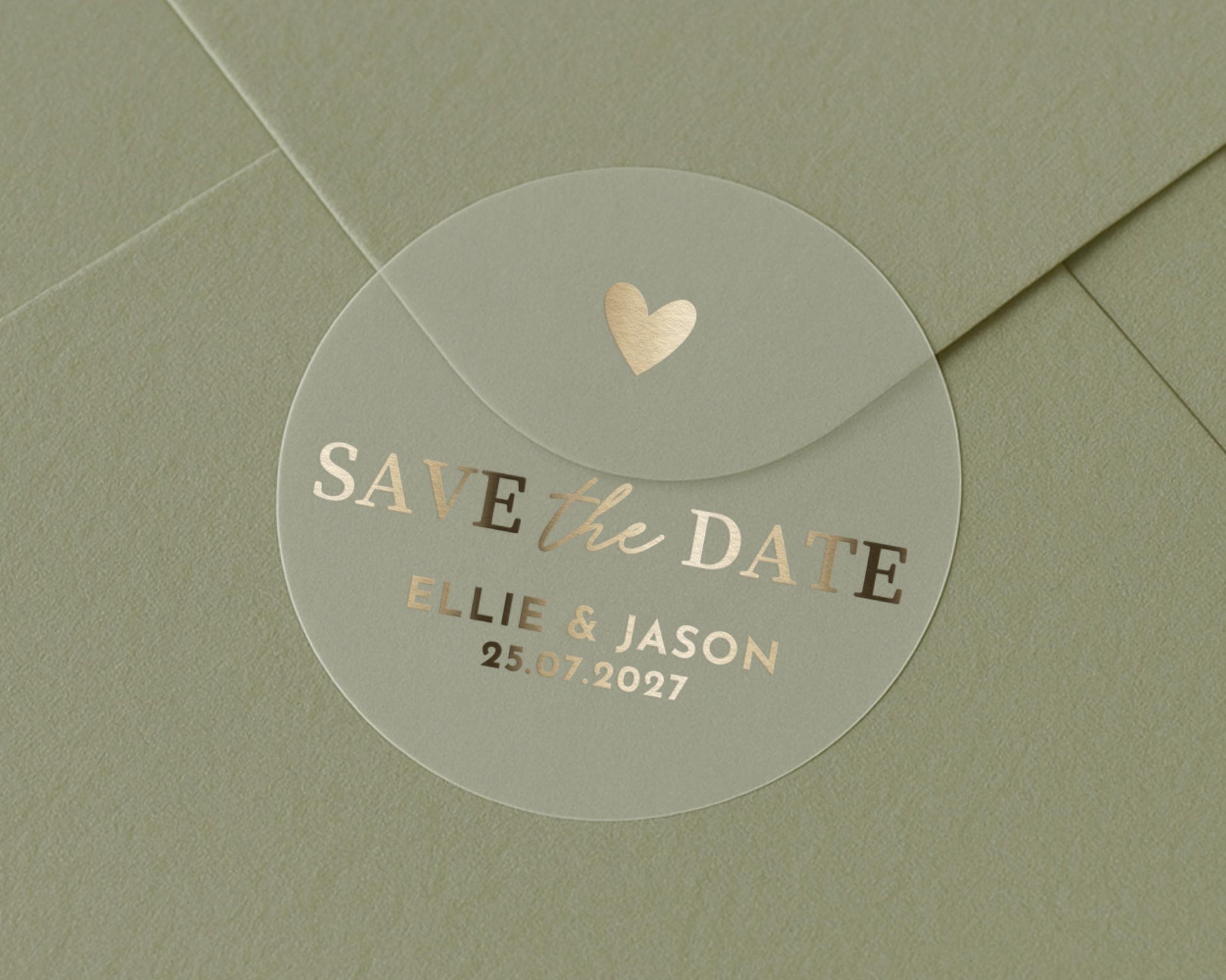 Save The Date Sticker, Gold Foil Wedding Sticker, Personalised Save The Date, Custom Wedding Envelope Seal, Heart Sticker