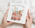 3rd Birthday Card, Personalised Birthday Card for Boy, Red London Bus, Double Decker Bus, Son, Grandson, Nephew, Animal Card