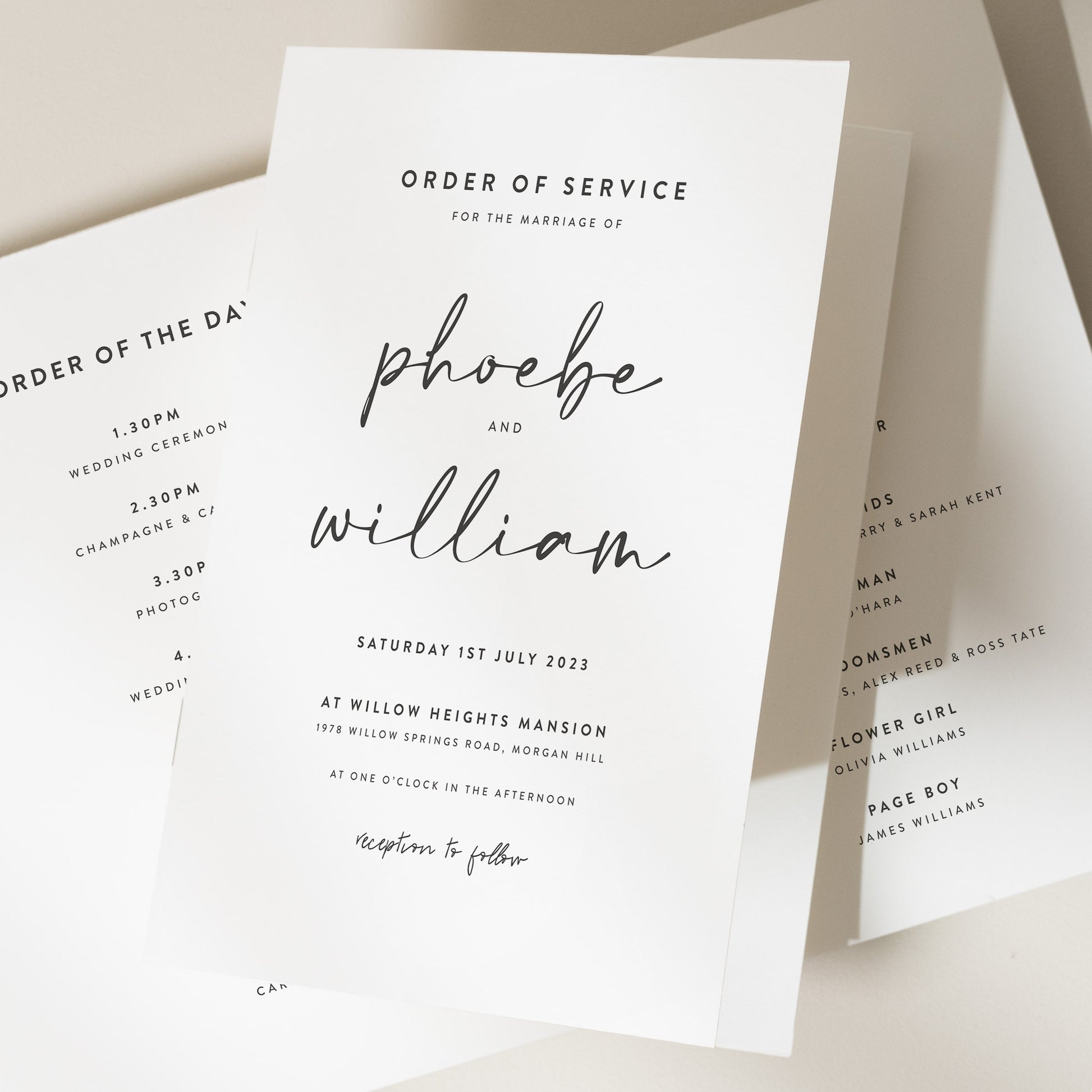 Script Order Of Service, Mordern Wedding Booklet, Elegant Wedding Ceremony Booklet, Simple Calligraphy Order of Service For Wedding 'Phoebe'
