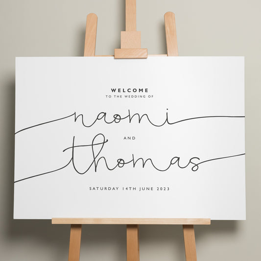 Wedding Welcome Sign, A1 Wedding Sign, Simple Modern Wedding Signage, Personalised Modern Welcome Sign, Minimalist Wedding Design 'Naomi'
