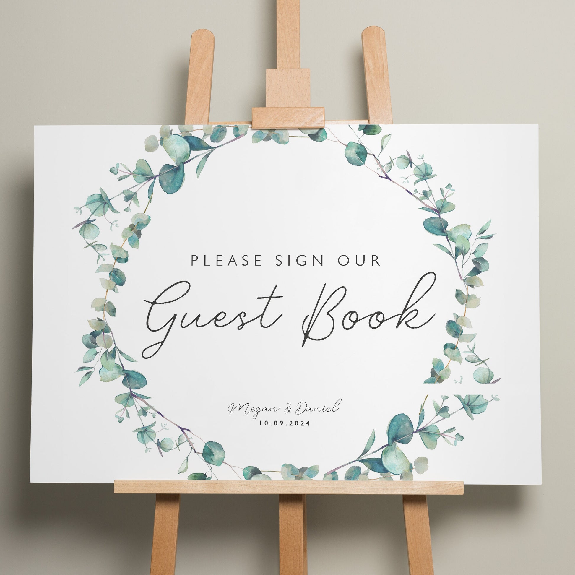 Greenery Wedding Guest Book Sign, Sign Our Guest Book Wedding Sign, Wedding Guest Sign, Botanical Foliage Wedding Signage 'Megan'