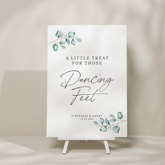 Eucalyptus Wedding Take A Pair Sign, Dancing Feet Sign, Wedding Sign For Flip Flops, Personalised Modern Wedding Signage 'Stephanie'