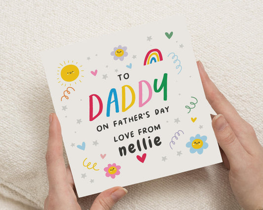 Fathers Day Card for Daddy, Fathers Day Card from Daughter, Personalised Fathers Day Card, Cute Card for Dad, Rainbow Card